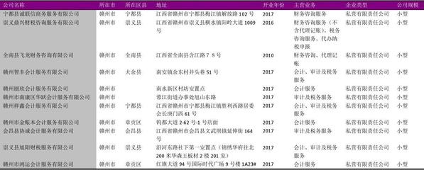 赣州市财务咨询公司名录2018版199家